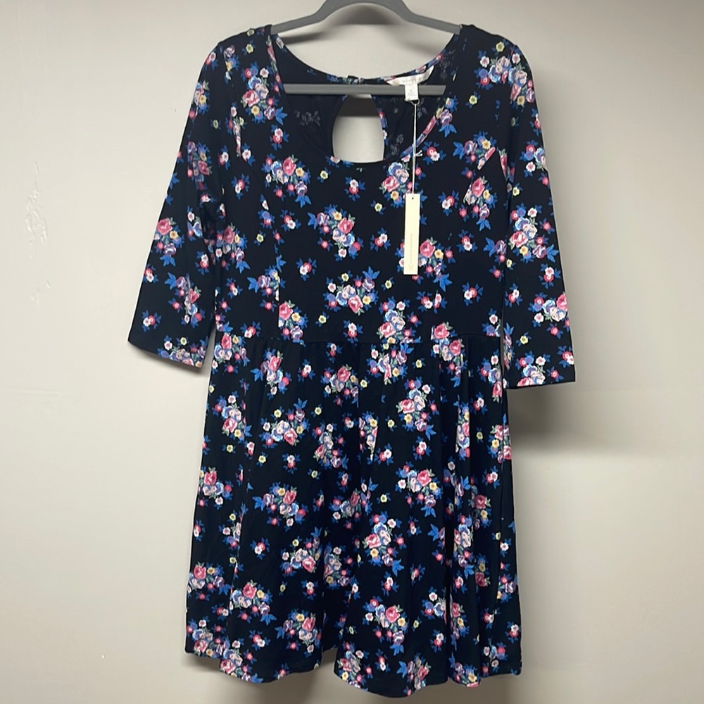 Lauren Conrad Half Sleeve Fit & Flare Dress Blue Mood Floral size XL NWT